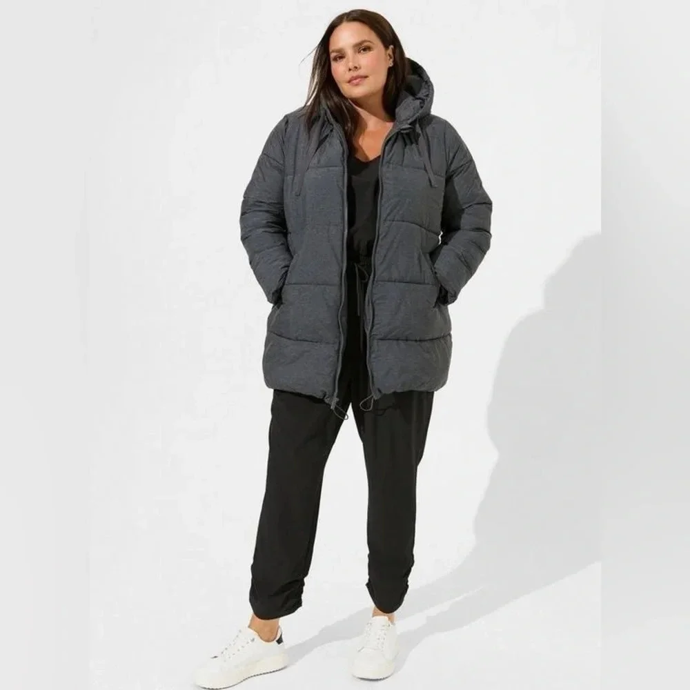 TORRID Longline Hooded Puffer NWT in space dye gray 14/16W - Picture 2 of 15